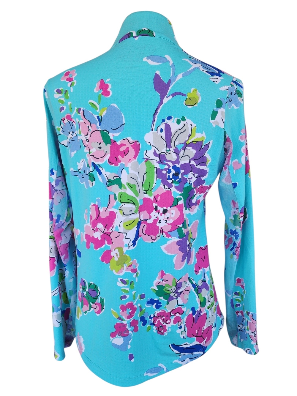 IBKUL Aqua Floral Mock-Neck Long Sleeve Top - Picture 3 of 9
